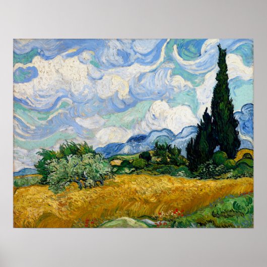 Van Gogh - Tarweveld met cipressen Poster (Voorkant)