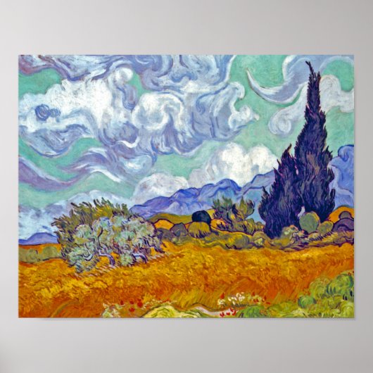 Van Gogh - Tarweveld met cipressen Poster (Voorkant)
