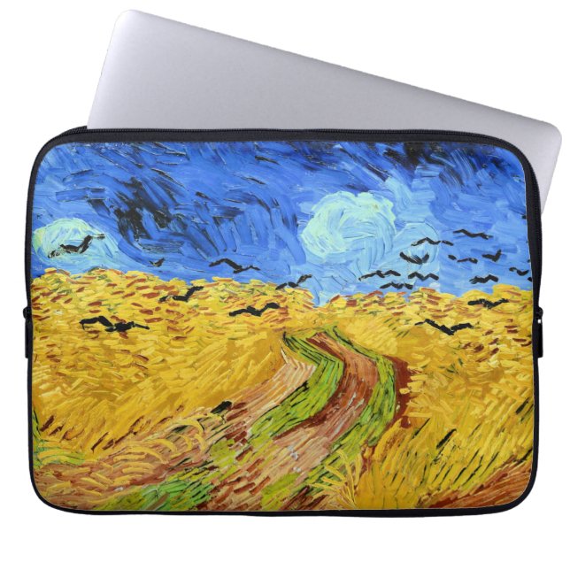 Van Gogh - Tarweveld met koeien, Laptop Sleeve (Voorkant)