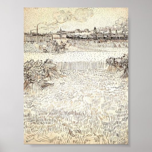 Van Gogh - Tarweveld met schaafjes en palen Poster (Voorkant)