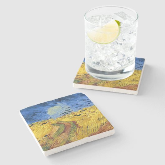 Van Gogh Tarwevelden impressionistisch schilderij Stenen Onderzetter (Zijkant)