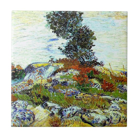 Van Gogh - The Rocks with Oak Tree, fine art Tegeltje (Voorkant)