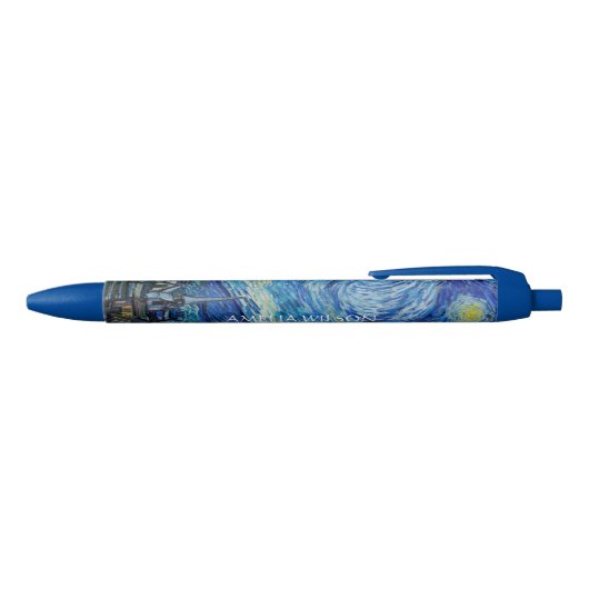 Van Gogh – The Starry Night – Custom Text Zwarte Inkt Pen (Bovenkant)