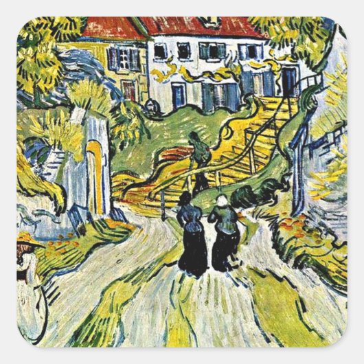 Van Gogh - Trap aan de Auvers,  Vierkante Sticker (Voorkant)