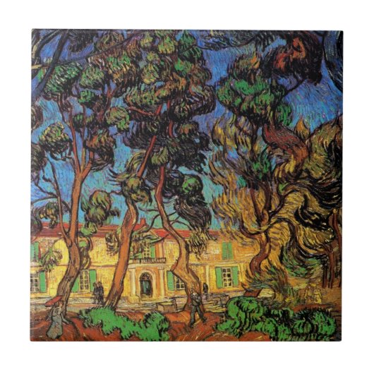 Van Gogh Trees in de tuin, Saint Paul Hospital Tegeltje (Voorkant)