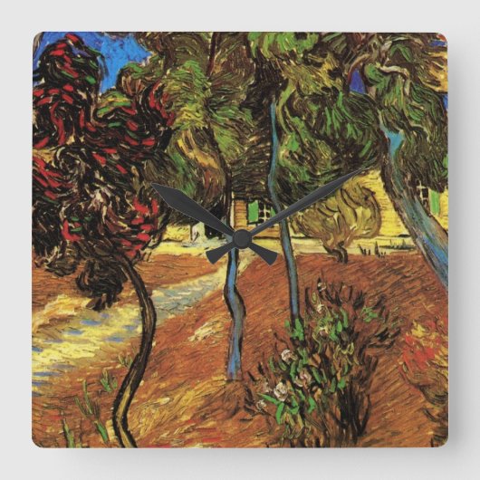 Van Gogh Trees in de tuin, Saint Paul Hospital Vierkante Klok (Voorkant)