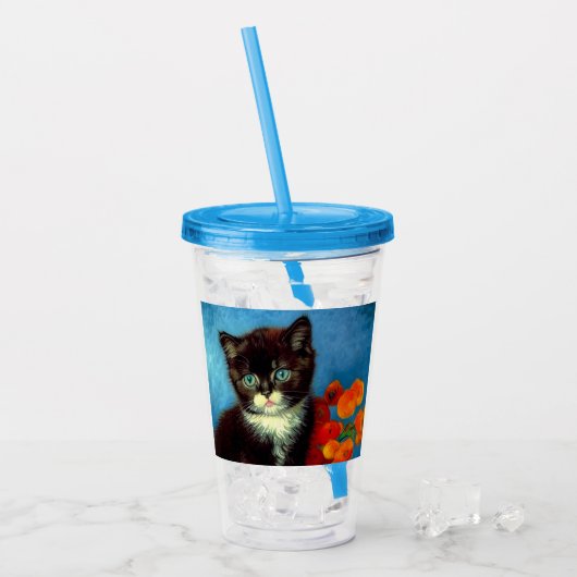 Van Gogh Tuxedo Cat Acryl Drinkbeker (Voorkant ijs)