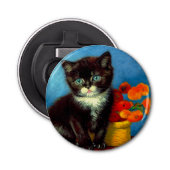 Van Gogh Tuxedo Cat Button Flesopener (Voorkant)
