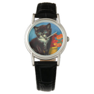 Van Gogh Tuxedo Cat Horloge