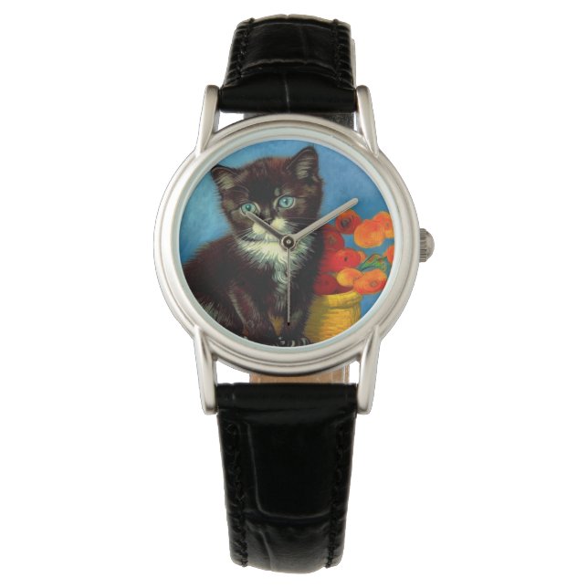 Van Gogh Tuxedo Cat Horloge (Voorkant)