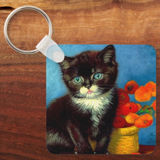 Van Gogh Tuxedo Cat Sleutelhanger (Voorkant)