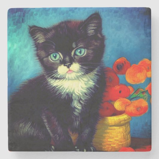 Van Gogh Tuxedo Cat Stenen Onderzetter (Voorkant)