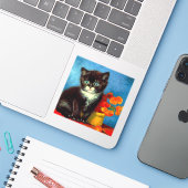 Van Gogh Tuxedo Cat Sticker (Laptop met iPhone)