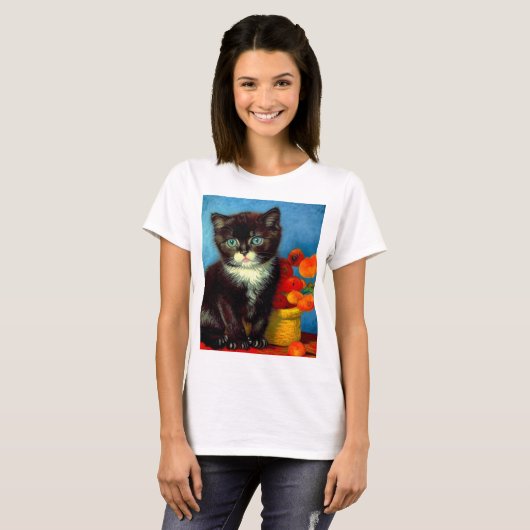 Van Gogh Tuxedo Cat T-shirt (Voorkant volledig)