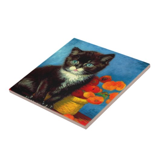 Van Gogh Tuxedo Cat Tegeltje (Zijkant)