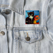 Van Gogh Tuxedo Cat Vierkante Button 5,1 Cm (In situ)