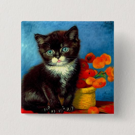 Van Gogh Tuxedo Cat Vierkante Button 5,1 Cm (Voorkant)