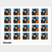 Van Gogh Tuxedo Cat Vierkante Sticker (Vel)