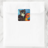 Van Gogh Tuxedo Cat Vierkante Sticker (Tas)