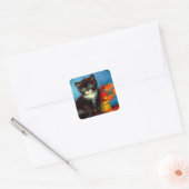 Van Gogh Tuxedo Cat Vierkante Sticker (Envelop)