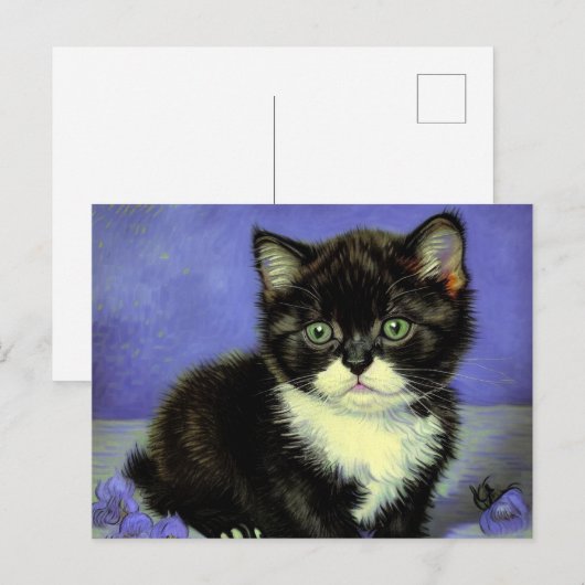 Van Gogh Tuxedo Kitten Briefkaart (Voorkant / Achterkant)