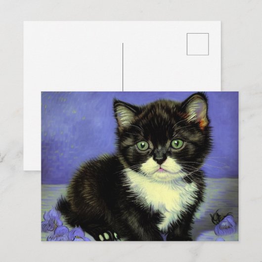 Van Gogh Tuxedo Kitten Feestdagenkaart (Voorkant / Achterkant)