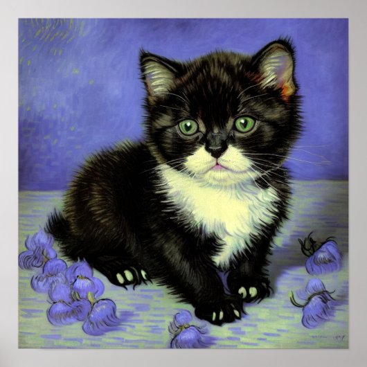 Van Gogh Tuxedo Kitten Poster (Voorkant)