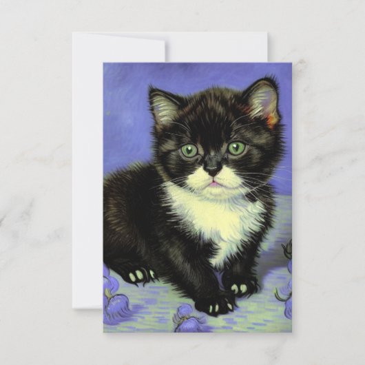 Van Gogh Tuxedo Kitten RSVP Kaartje (Voorkant)