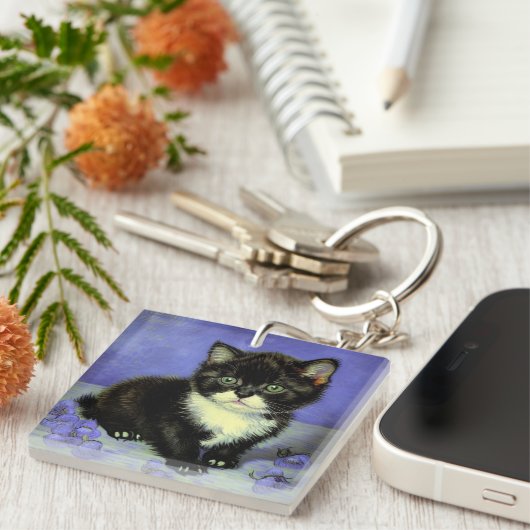 Van Gogh Tuxedo Kitten Sleutelhanger (Voorkant Rechts)