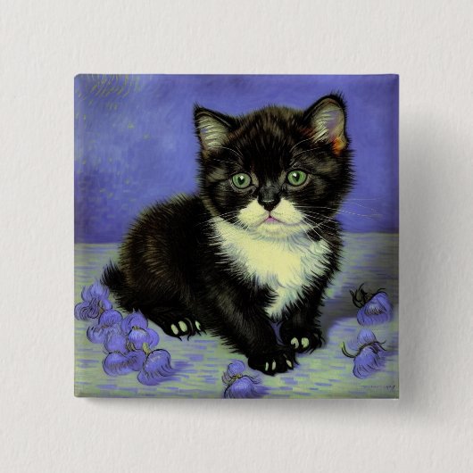 Van Gogh Tuxedo Kitten Vierkante Button 5,1 Cm (Voorkant)