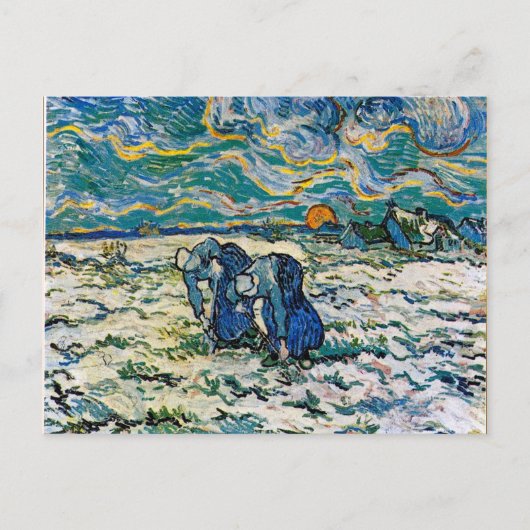 Van Gogh - Twee vruchtbare vrouwen graven in sneeu Briefkaart (Voorkant)