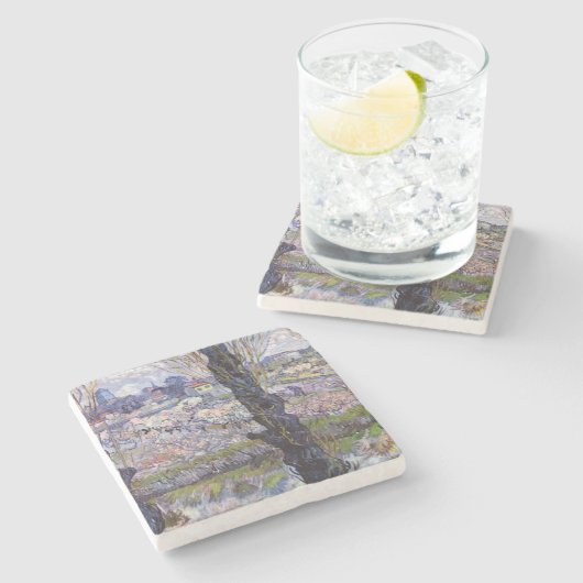 Van Gogh Uitzicht Arles Bloeiende tuin Stenen Onderzetter (Zijkant)