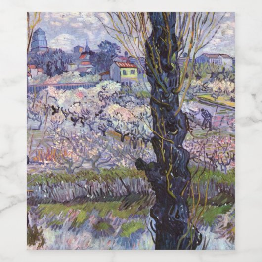 Van Gogh Uitzicht Arles Bloeiende tuin Wijn Etiket (Enkel label)