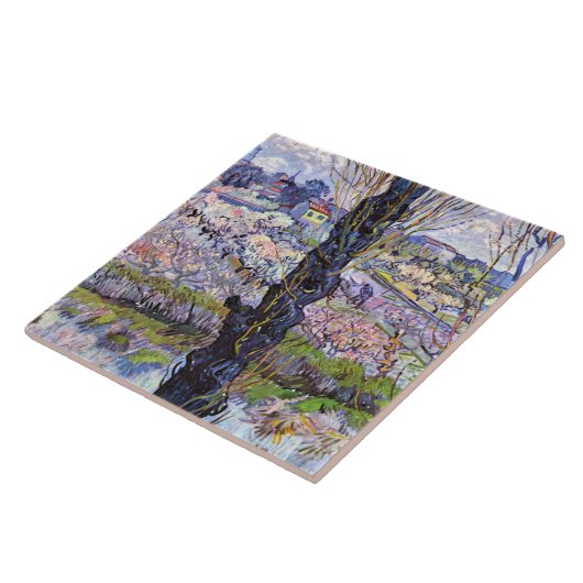 Van Gogh - Uitzicht van Arles, bloeiende boomgaard Tegeltje (Zijkant)