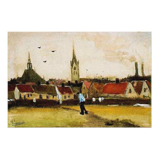 Van Gogh - Uitzicht van Den Haag met Nieuwe Kerk Foto Afdruk (Voorkant)