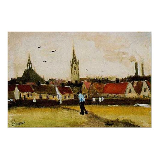 Van Gogh - Uitzicht van Den Haag met Nieuwe Kerk Perfect Poster (Voorkant)
