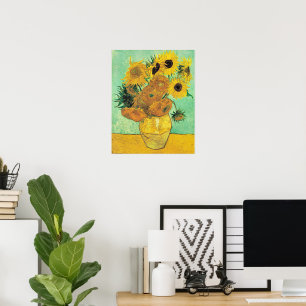 Van Gogh - Vaas met 12 zonnebloemen Poster