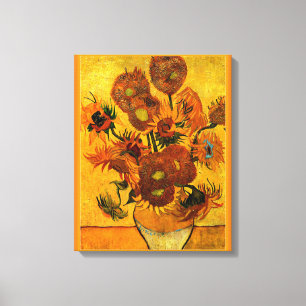 Van Gogh - Vaas met 15 zonnebloemen Canvas Afdruk