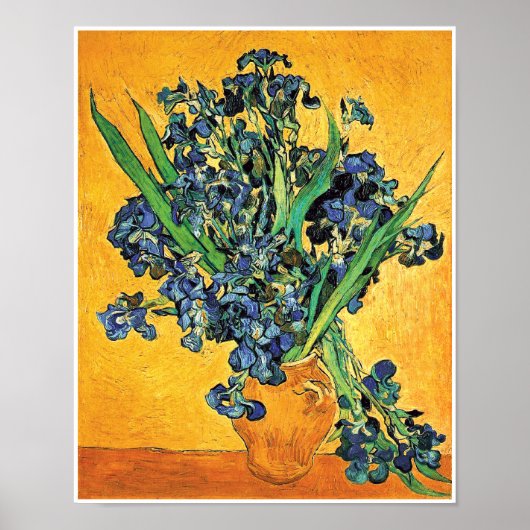 Van Gogh - Vaas met irissen, gele achtergrond Poster (Voorkant)