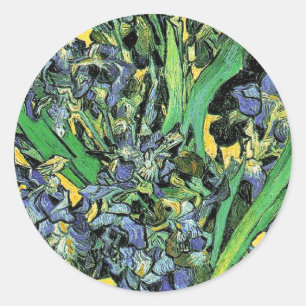 Van Gogh - Vaas met irissen, gele achtergrond Ronde Sticker