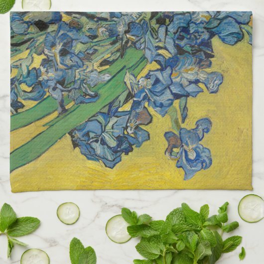 Van Gogh Vaas met Irissen Klassiek Impressionisme Theedoek (Gevouwen)