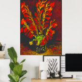 Van Gogh Vaas met Rode Gladiolen Poster (Thuiskantoor)