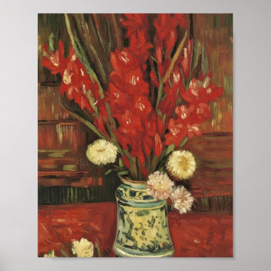 Van Gogh Vaas met rode gladiolen Poster (Voorkant)