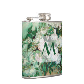 Van Gogh Vaas met Roze Rozen Bloemenkunst Monogram Heupfles (Rechts)