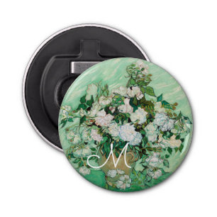 Van Gogh Vaas met Roze Rozen Schilderij Monogram Button Flesopener