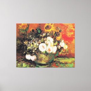 Van Gogh - Vaas met zonnebloemen, rozen... Canvas Afdruk