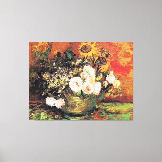 Van Gogh - Vaas met zonnebloemen, rozen... Canvas Afdruk (Voorkant)