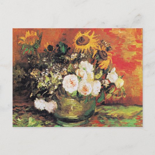 Van Gogh - Vaas met zonnebloemen, rozen en anderen Briefkaart (Voorkant)