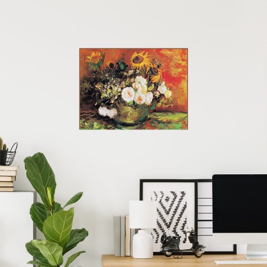 Van Gogh - Vaas met zonnebloemen, rozen... Poster (Thuiskantoor)