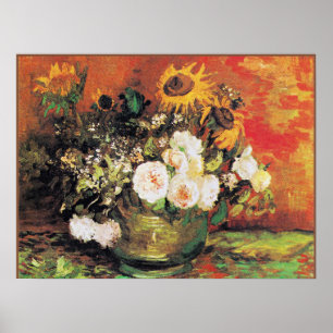 Van Gogh - Vaas met zonnebloemen, rozen... Poster